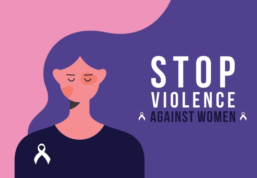 Stop Violence against women with a cartoon character of a woman
