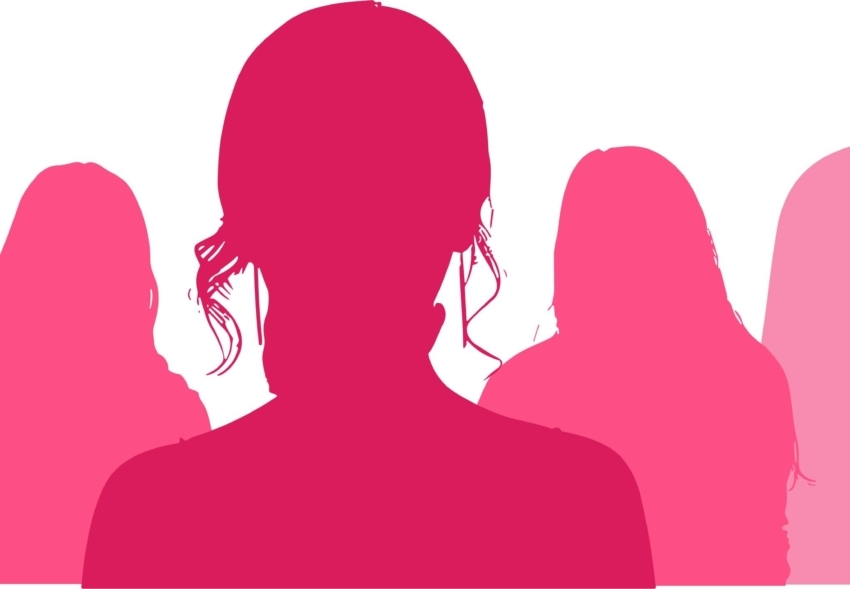 Pink and white image outline of different women